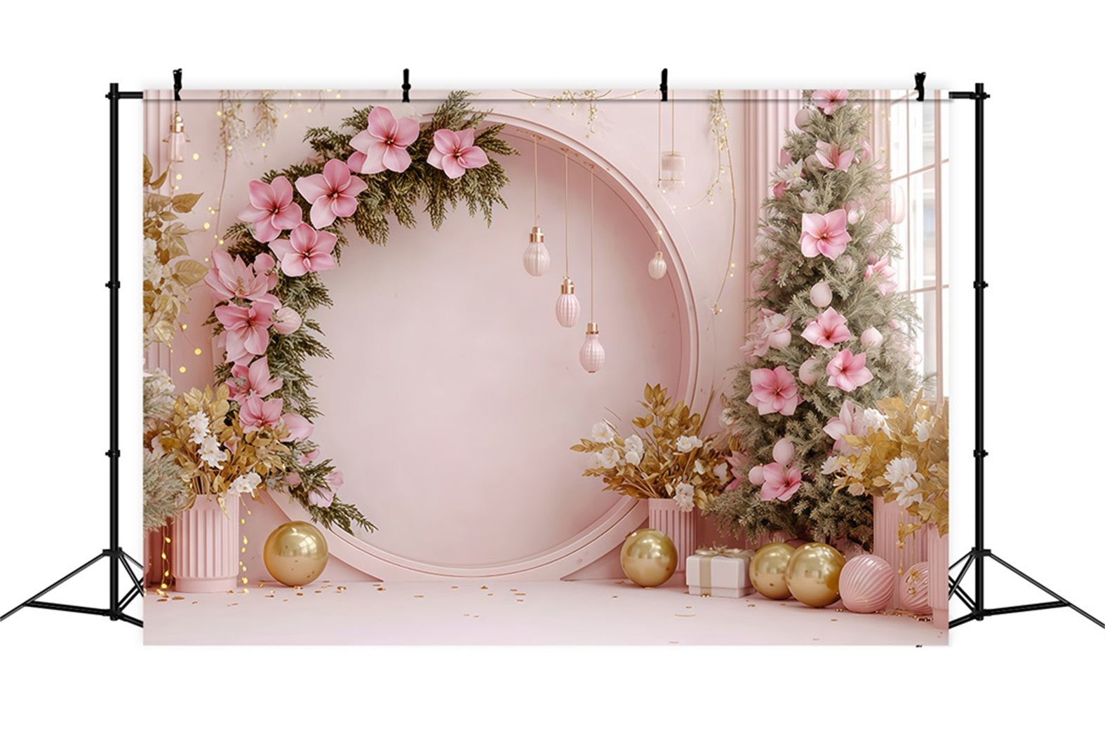 Christmas Wall Backdrop Blush Floral Holiday Arch Christmas Backdrops Sale TWW510-84