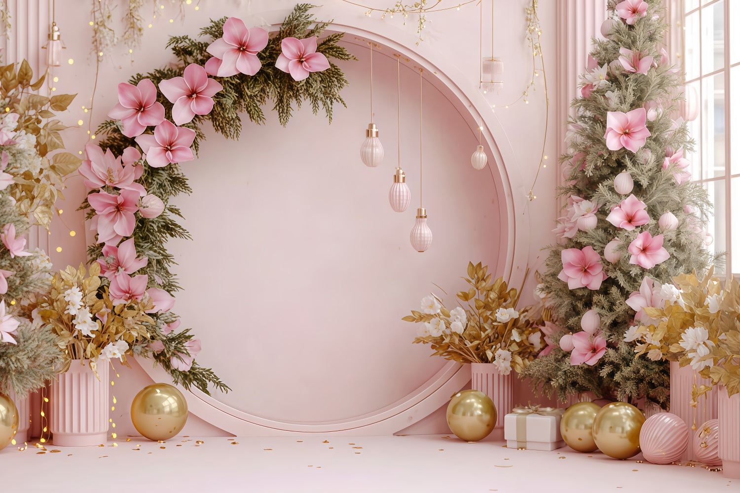 Christmas Wall Backdrop Blush Floral Holiday Arch Christmas Backdrops Sale TWW510-84