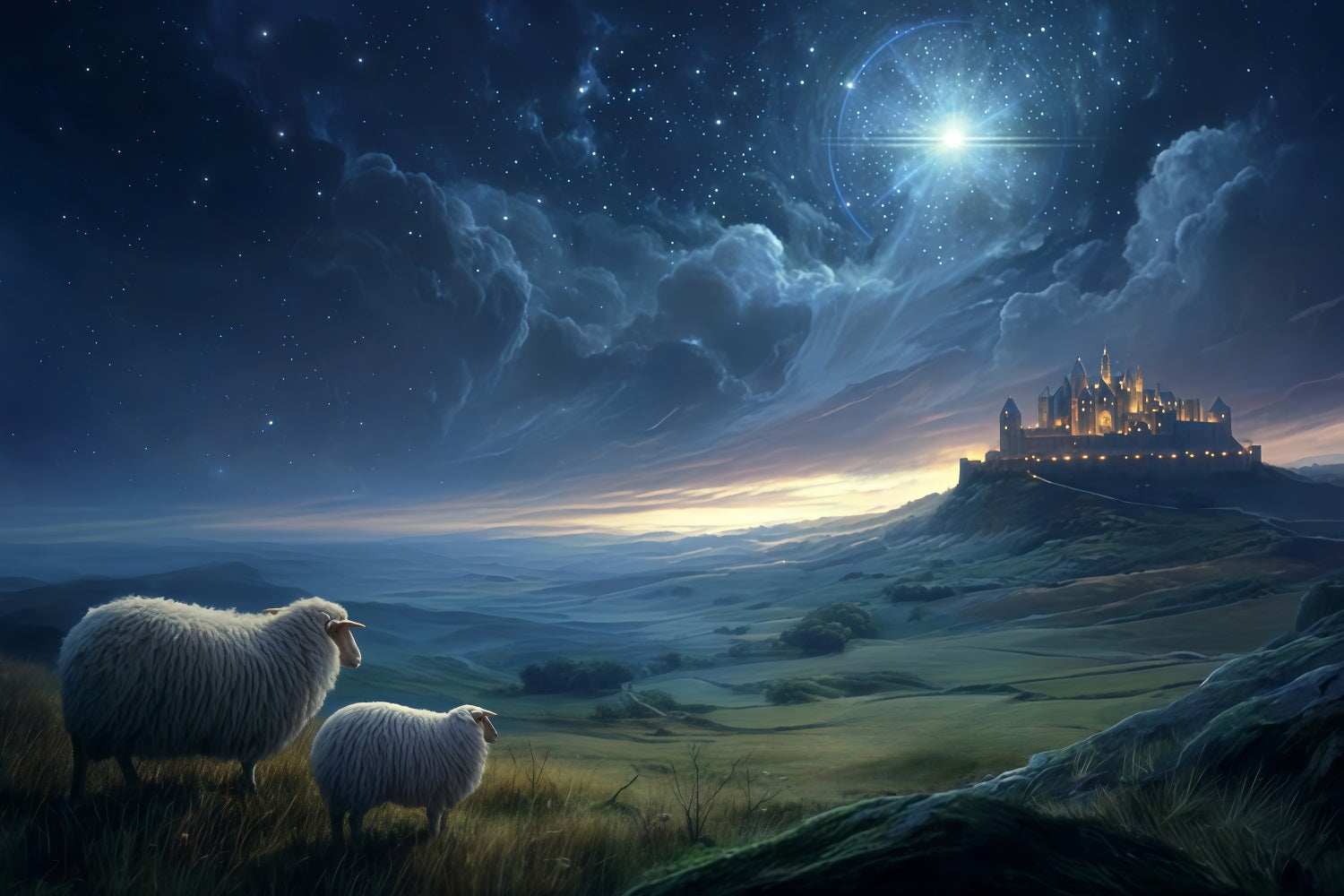 Nativity Backdrop Shepherds Watching Distant Light Christmas Backdrops TWW510-89