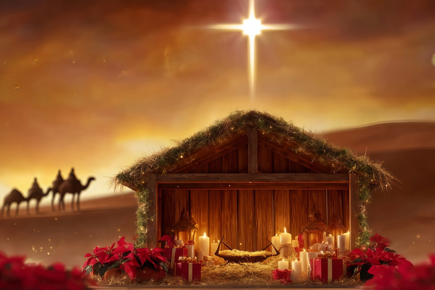 Nativity Backdrop Manger Star Desert Glow Christmas Photo Backdrops TWW510-91