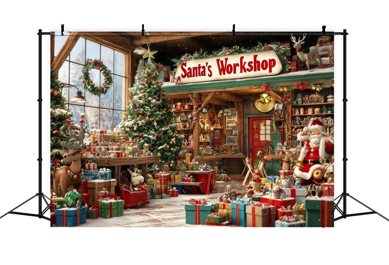 Santa's Workshop Backdrop Toy Shop Gift Wonderland Christmas Backdrop TWW510-94