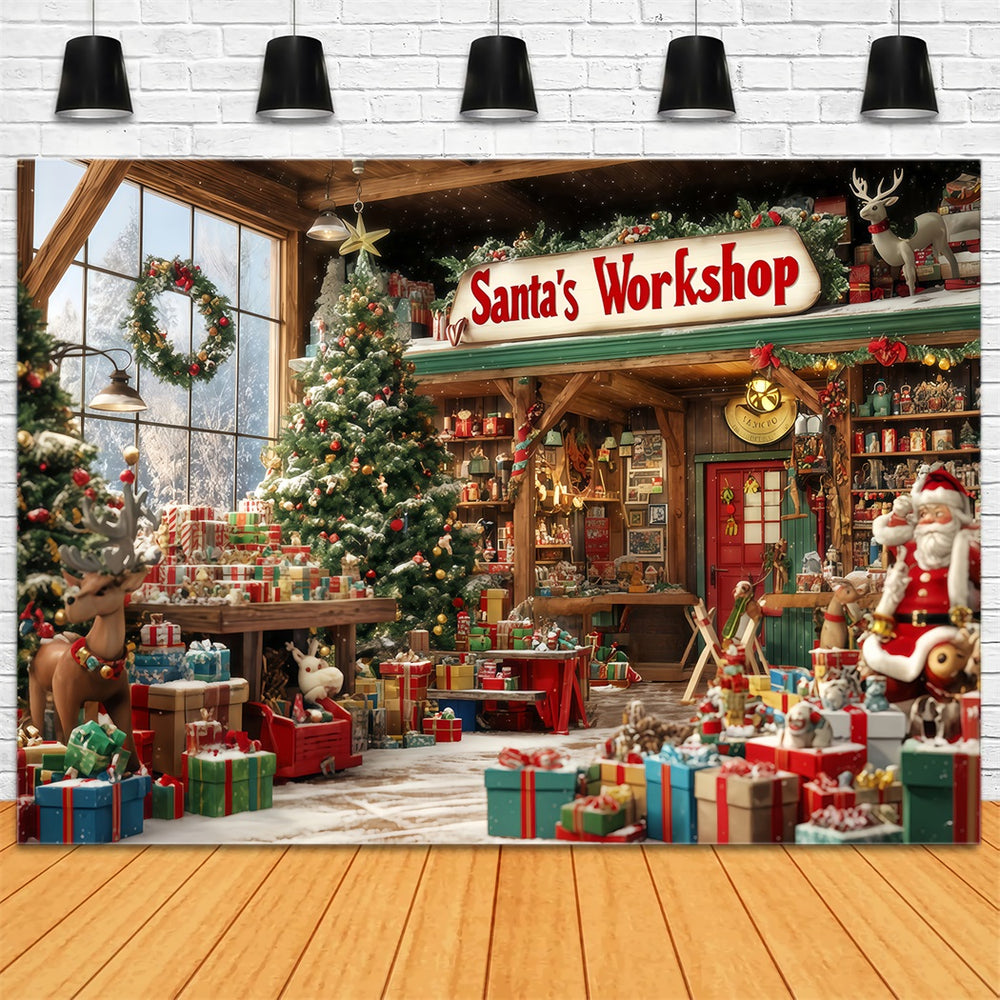 Santa's Workshop Backdrop Toy Shop Gift Wonderland Christmas Backdrop