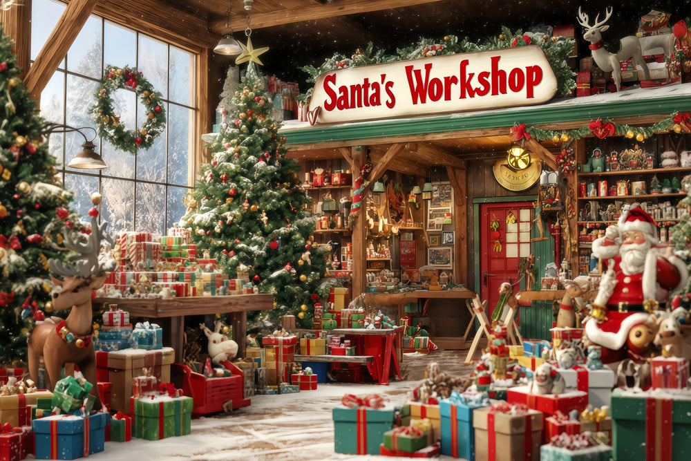 Santa's Workshop Backdrop Toy Shop Gift Wonderland Christmas Backdrop