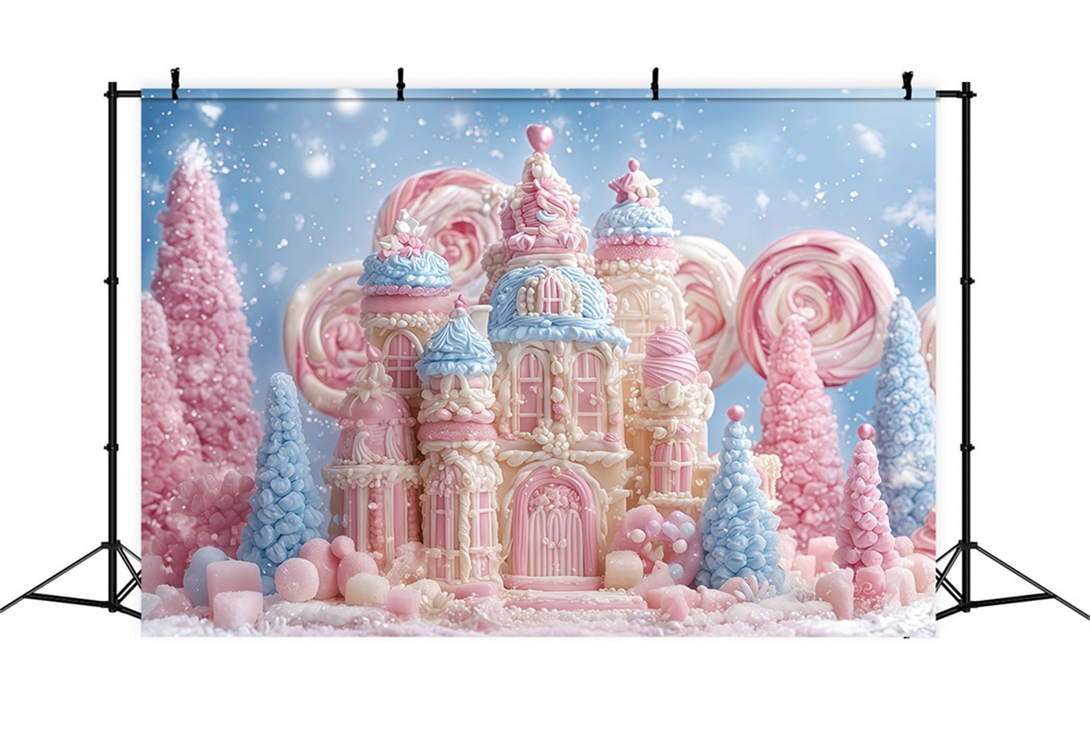 Gingerbread Backdrop Candyland Pastel Castle Delight Christmas Backdrops TWW510-95