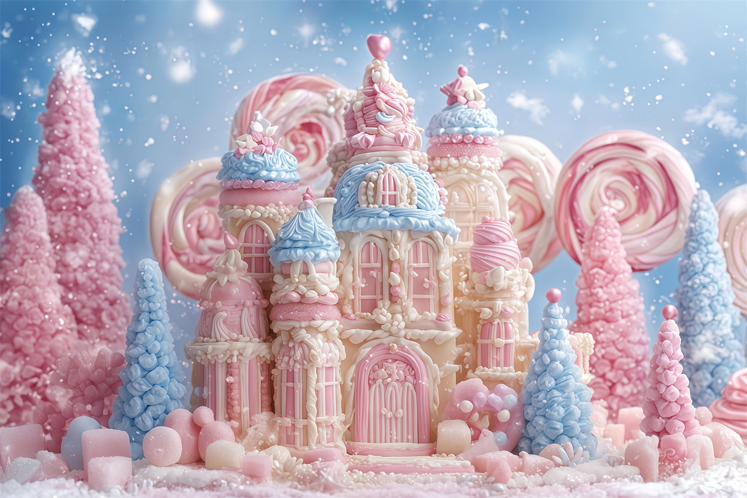 Gingerbread Backdrop Candyland Pastel Castle Delight Christmas Backdrops TWW510-95