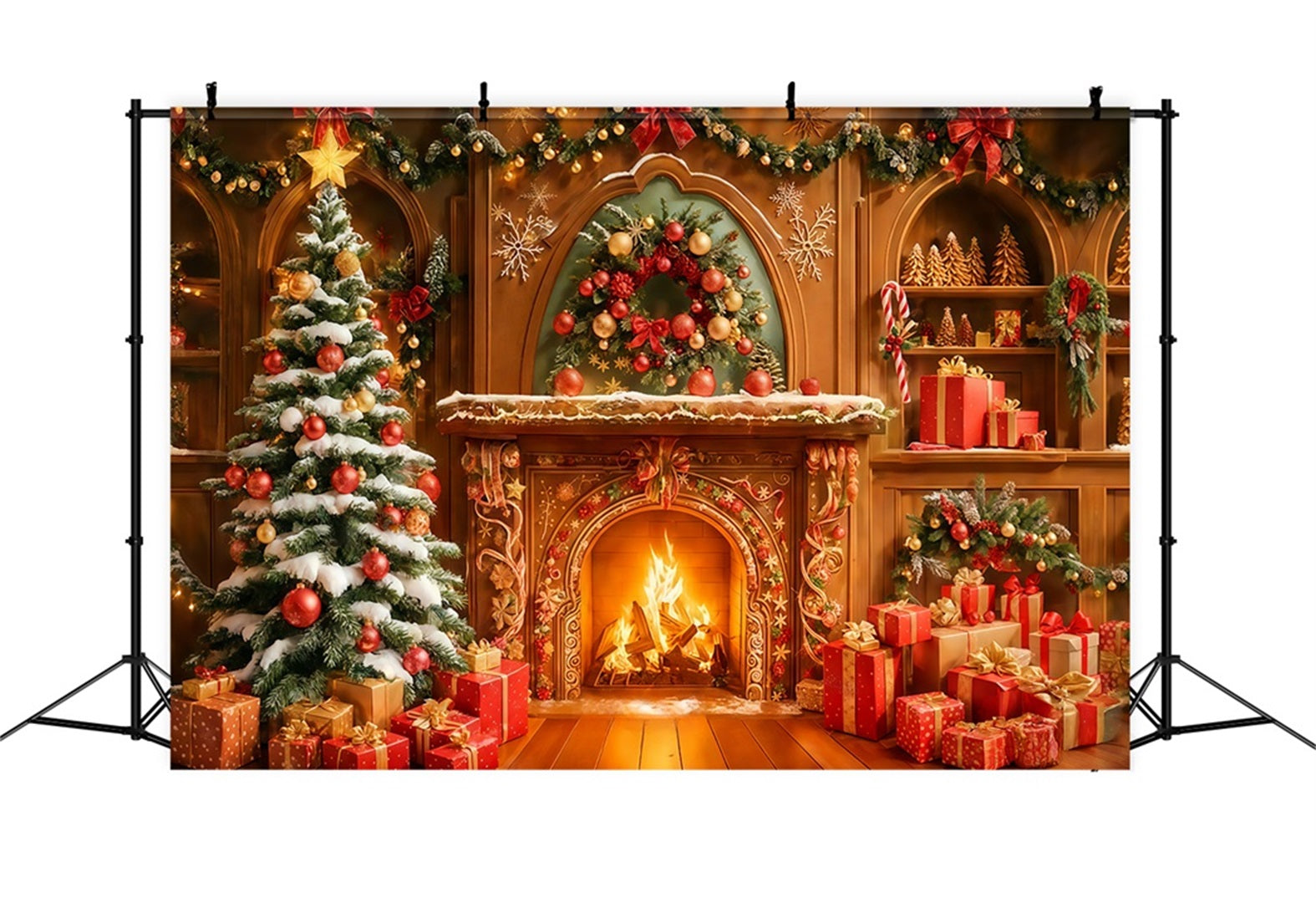 Gingerbread House Backdrop Golden Hearth Holiday Glow Christmas Photo Backdrops TWW510-99