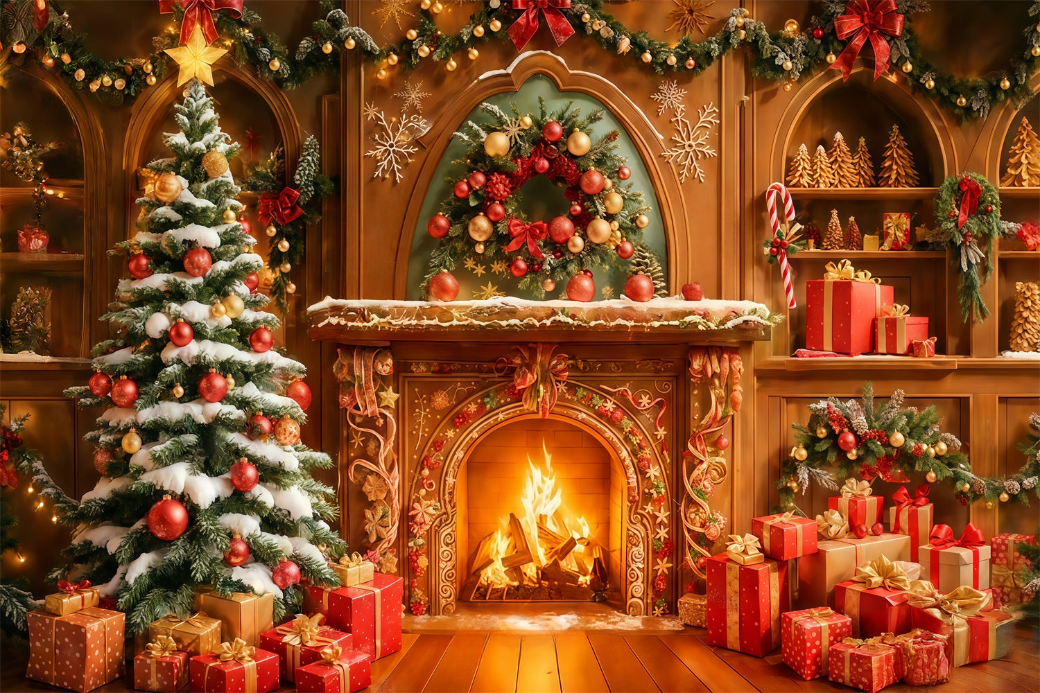 Gingerbread House Backdrop Golden Hearth Holiday Glow Christmas Photo Backdrops TWW510-99