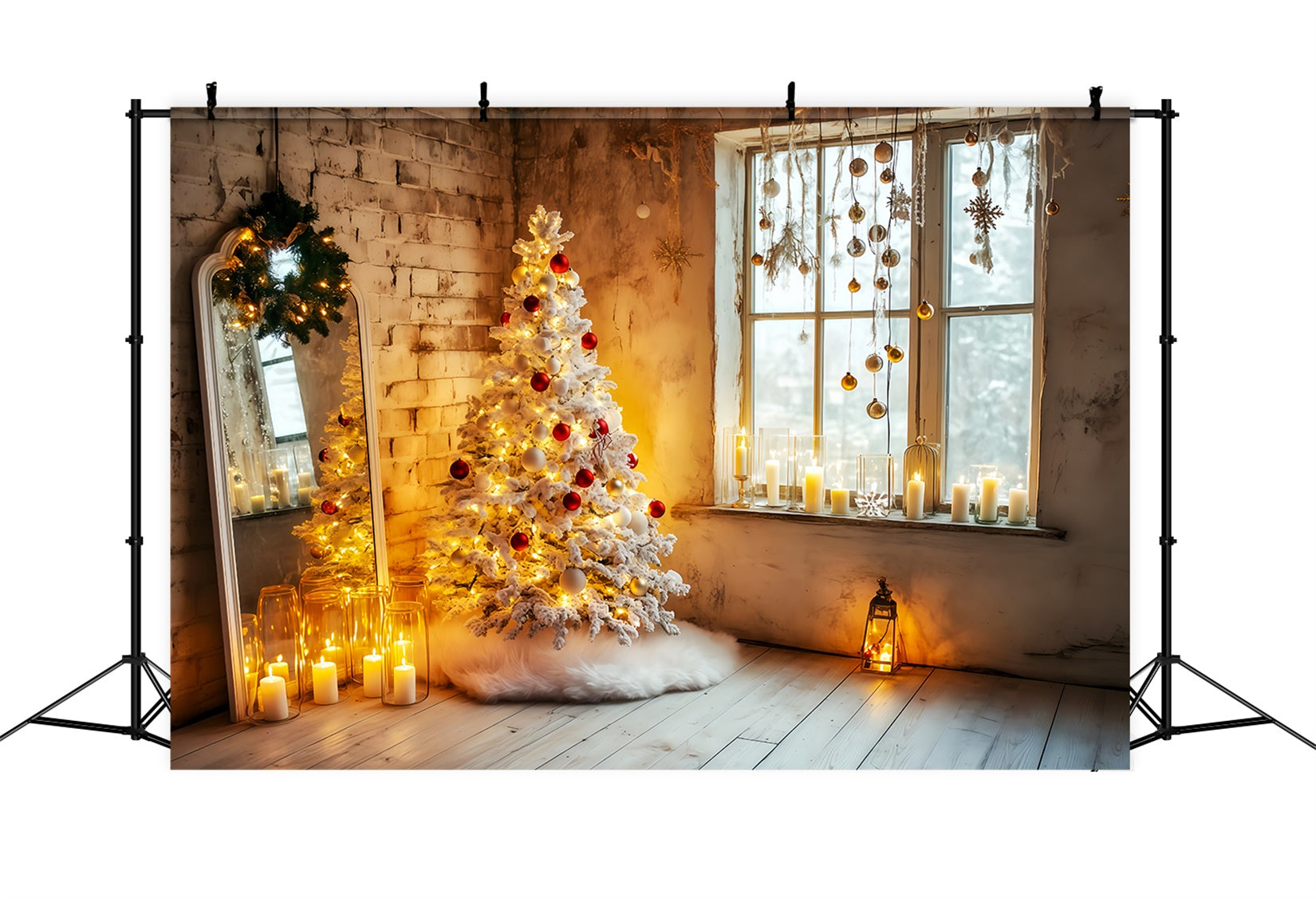 New Years Backdrop Cozy Candles Christmas Tree Happy New Year Backdrop TWW512-1