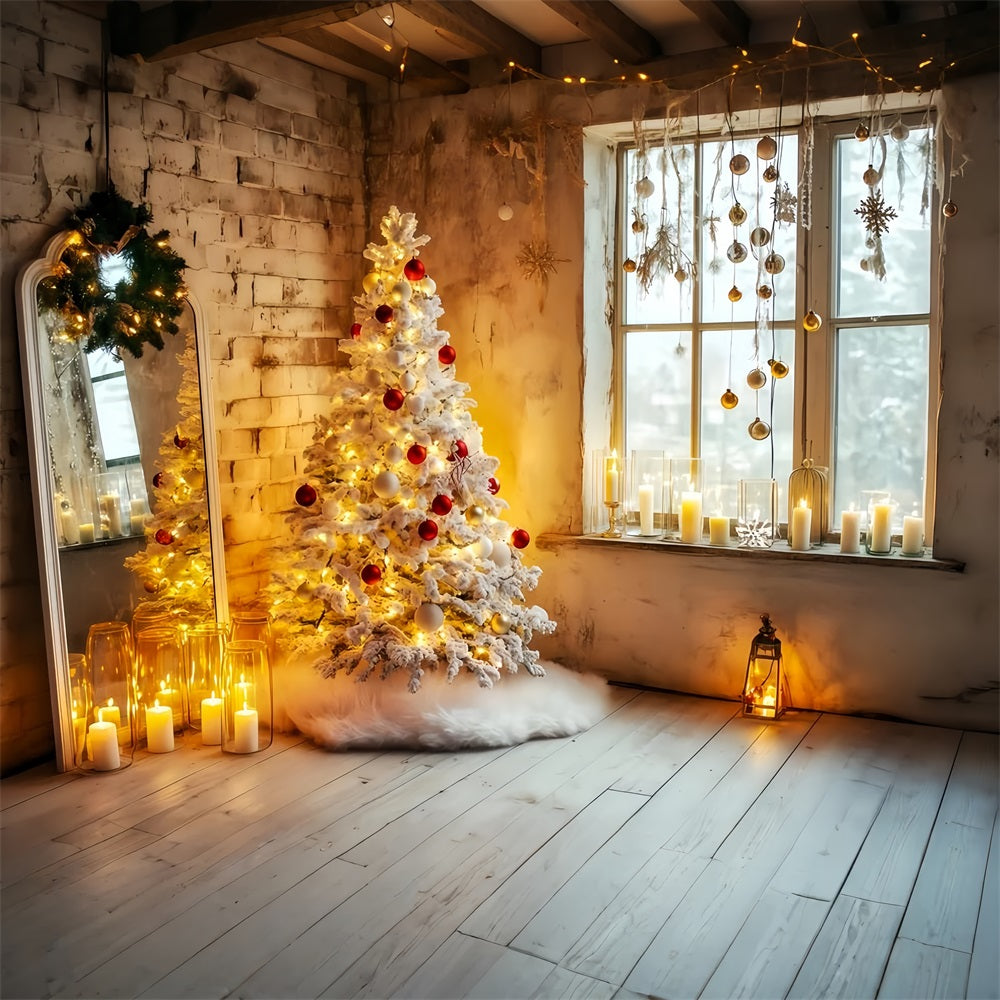 New Years Backdrop Cozy Candles Christmas Tree Happy New Year Backdrop TWW512-1