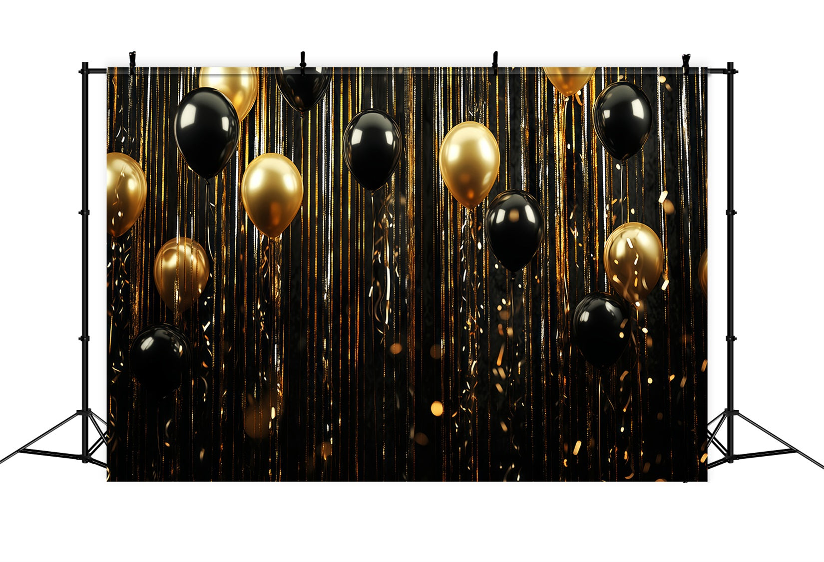 Happy New Year Backdrop Black Gold Balloon Stream Glitter Backdrops TWW512-14