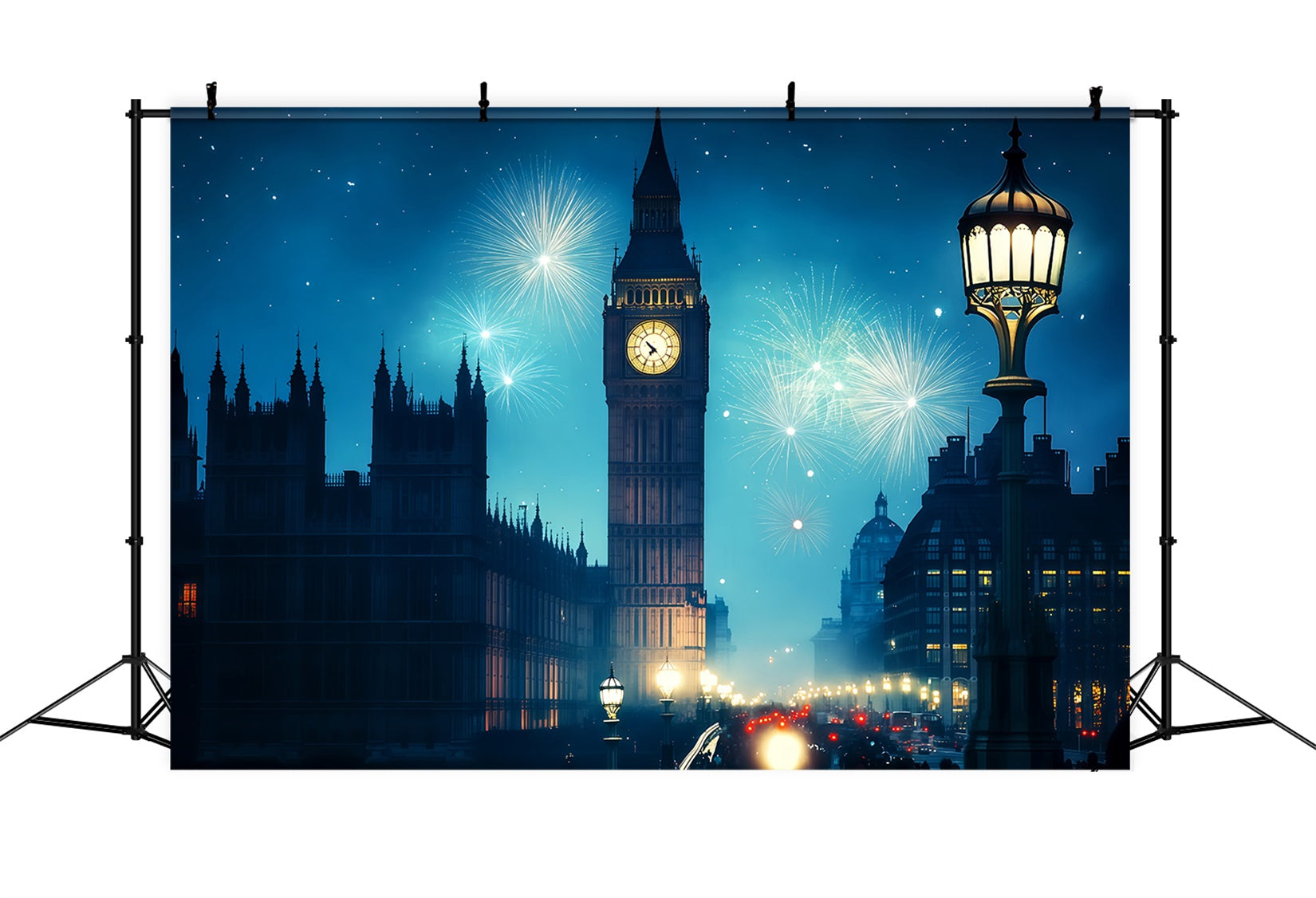 New Years Backdrops London Clocktower Fireworks City Night Backdrop TWW512-15