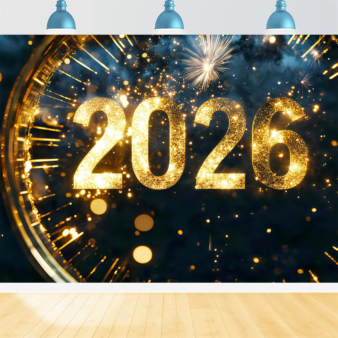 2026 New Year Backdrop Glittering Countdown Spark Burst Clock Photo Backdrop TWW512-16