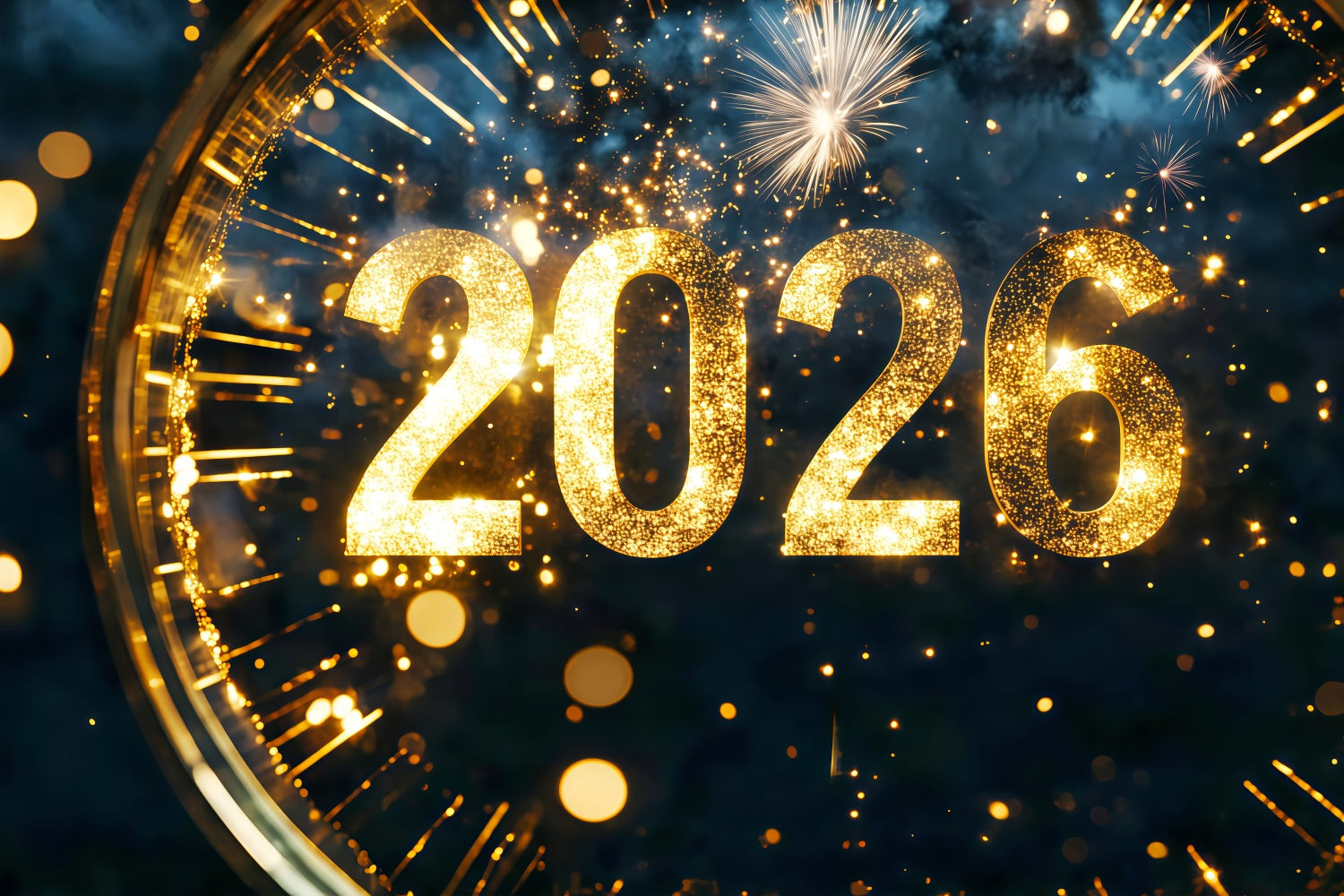 2026 New Year Backdrop Glittering Countdown Spark Burst Clock Photo Backdrop TWW512-16
