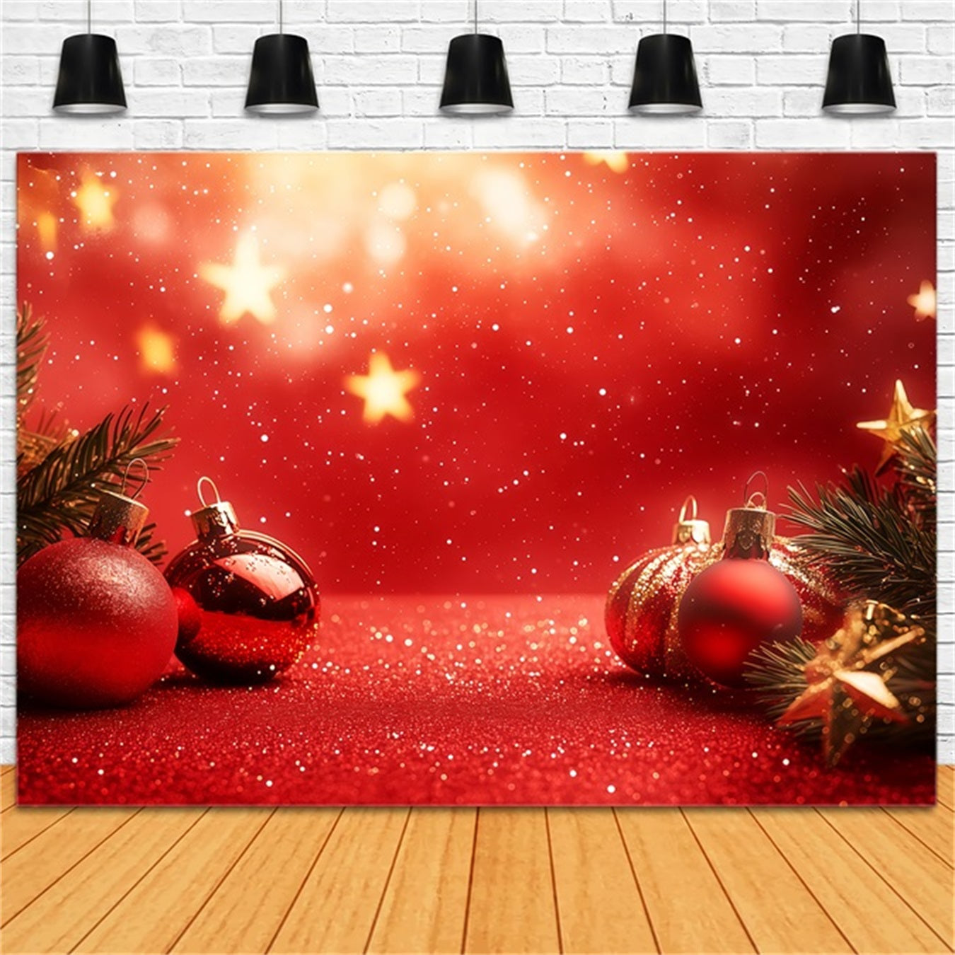 New Years Backdrops Radiant Red Ornaments Happy New Year 2026 Backdrop TWW512-17