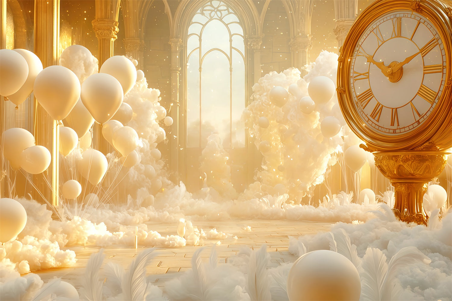 New Year Backdrop Ideas Golden Cloud Balloon Fantasy Countdown Clock Backdrop TWW512-18