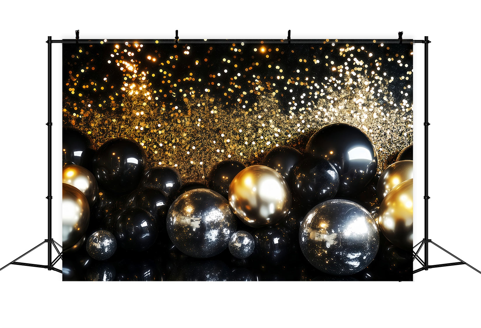 New Year's Backdrop Gold Glitter Shimmer Bokeh New Years Eve Balloon Backdrop TWW512-25