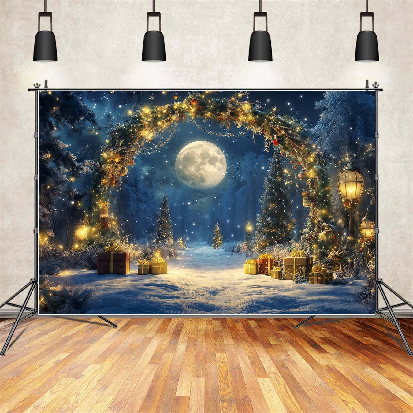 New Year's Backdrops Moonlit Winter Snow Forest New Years Eve Backdrop TWW512-27