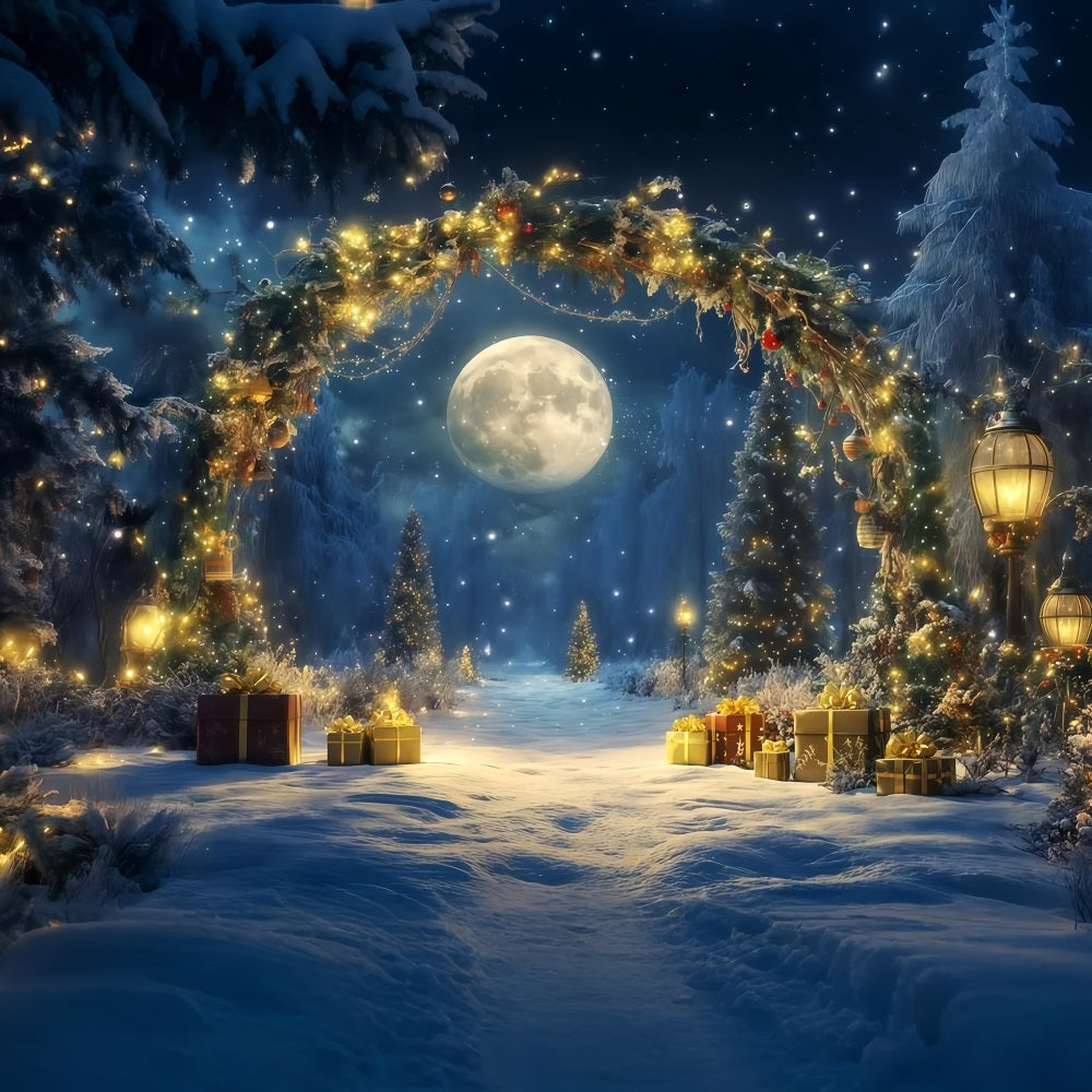 New Year's Backdrops Moonlit Winter Snow Forest New Years Eve Backdrop TWW512-27
