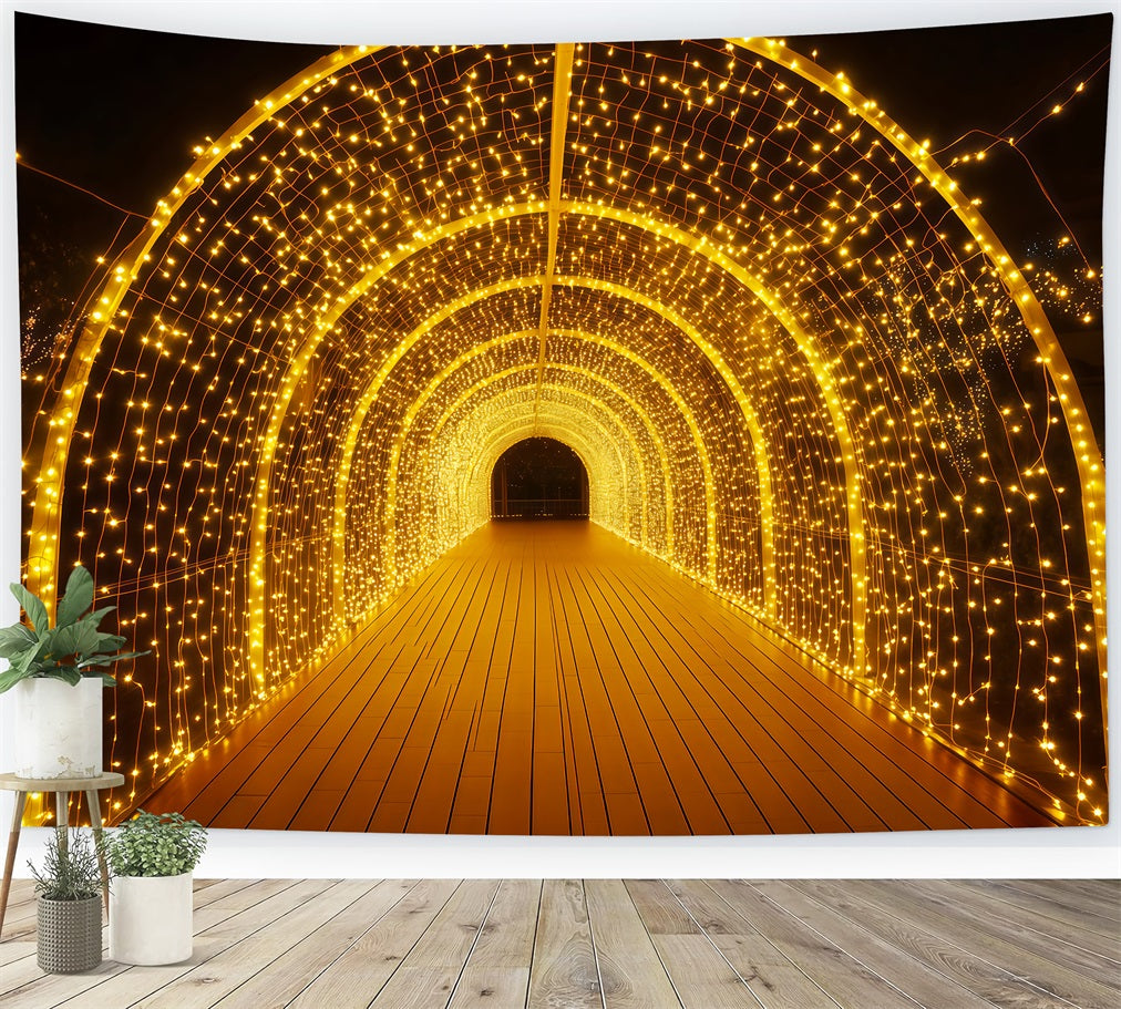 New Year's Backdrop Bokeh Light Tunnel Sparkles Gold Glitter Backdrop TWW512-30