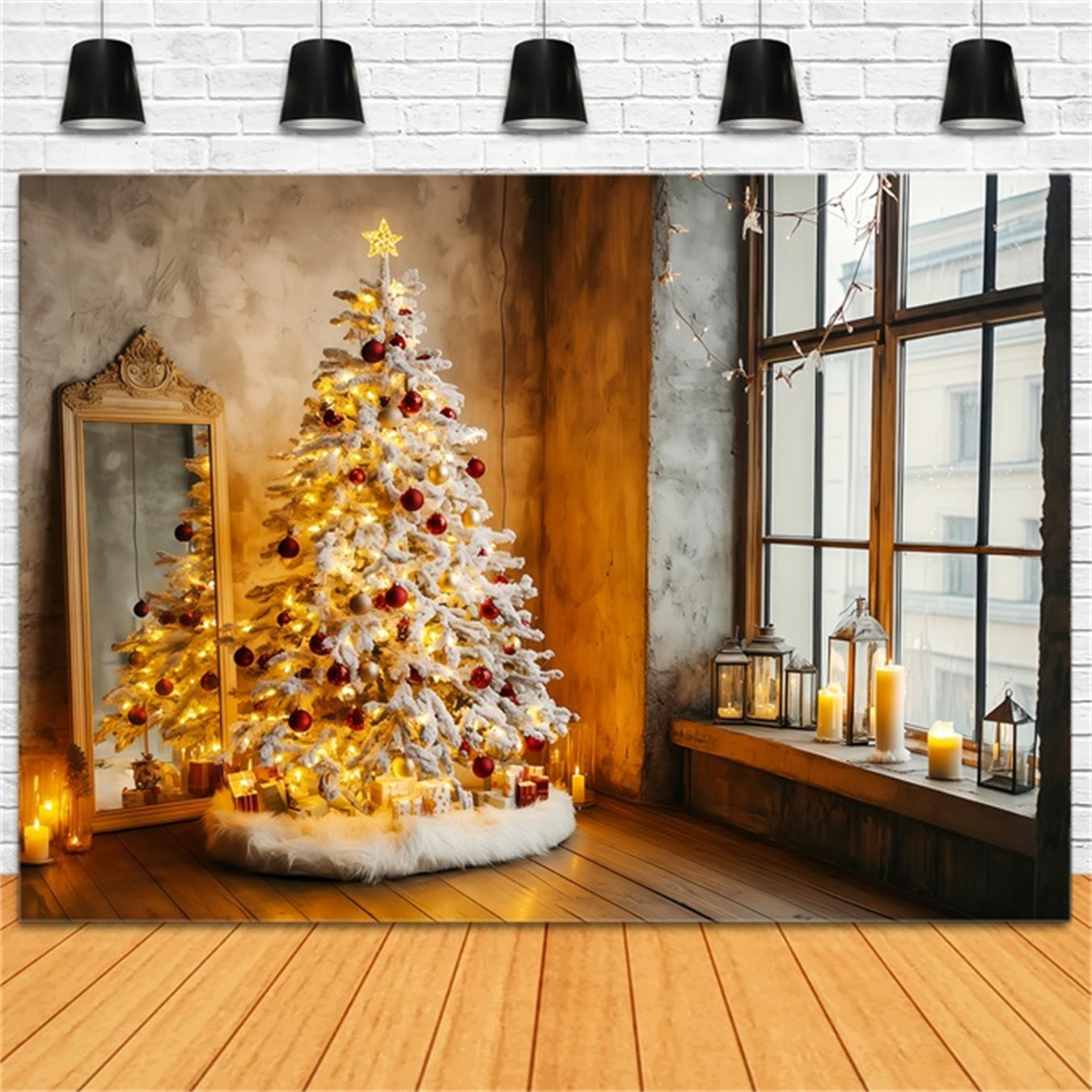 New Year Photo Backdrop Christmas Tree Candlelit Happy New Year Backdrop TWW512-9
