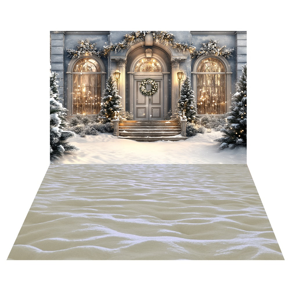 Elegant Winter Porch Backdrop+Snow Dune Floor Backdrop TWW57-101