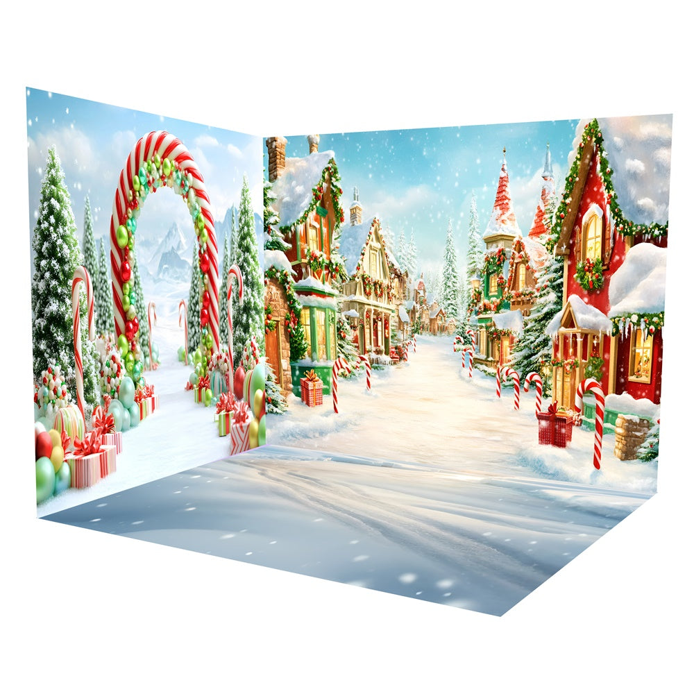 Christmas Village Backdrop Candy Cane Village Backdrop Room Set TWW57-44