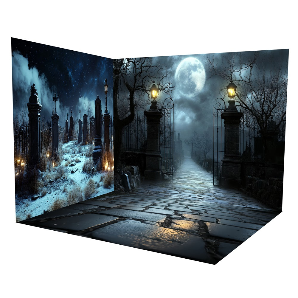 Halloween Graveyard Backdrop Full Moon Spirits Path Backdrop Room Set TWW57-54