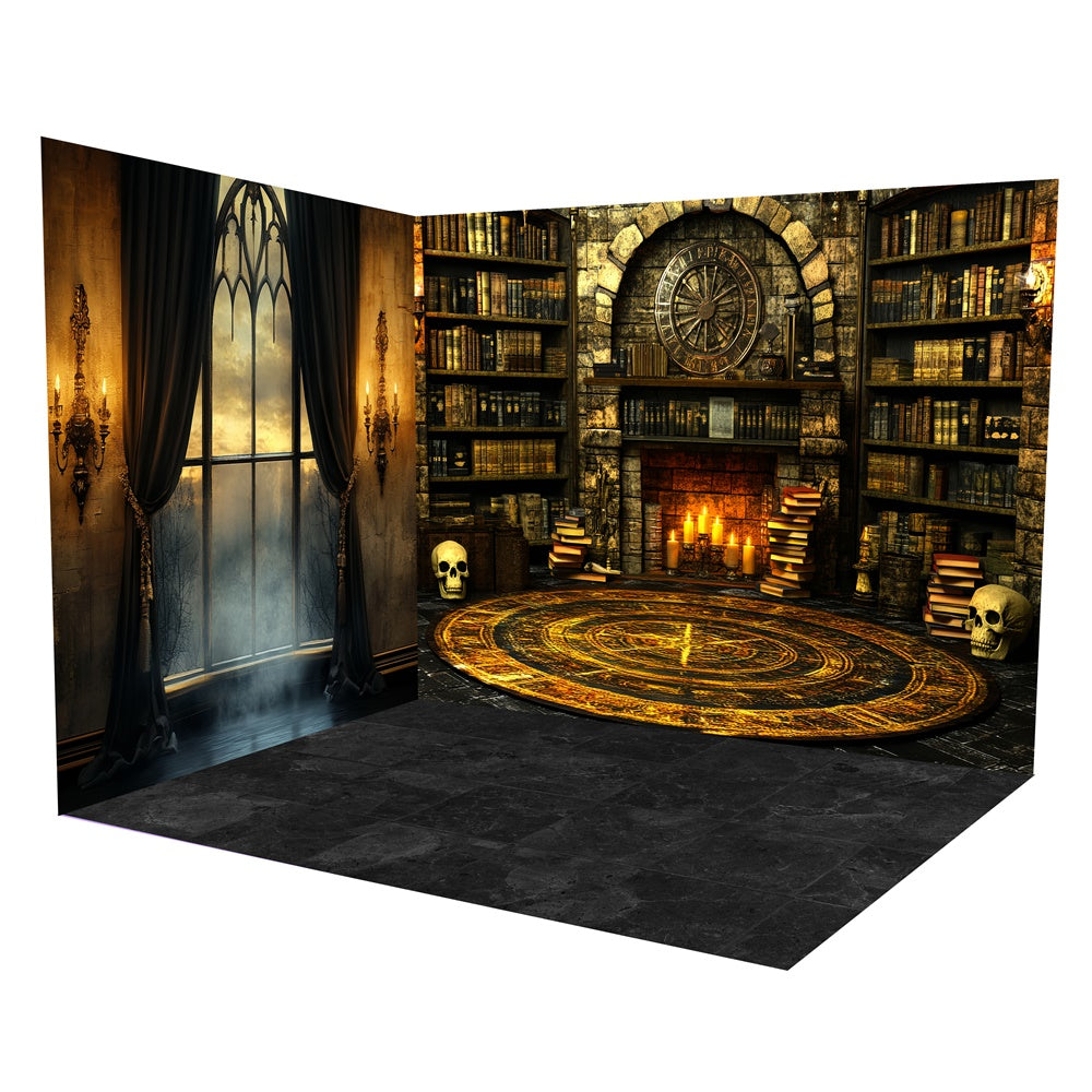 Halloween Photo Backdrop Candlelit Magic Study Backdrop Room Set TWW57-55