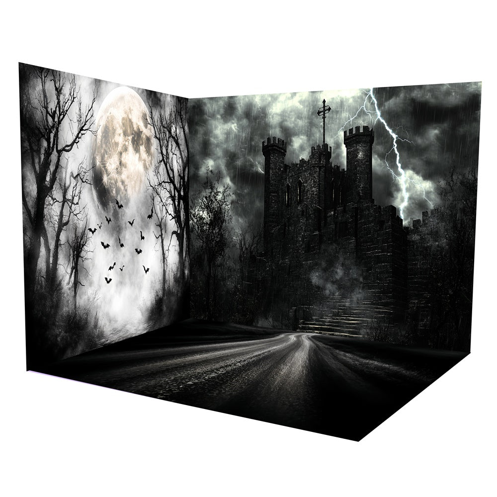 Halloween Picture Backdrop Stormy Bats Towers Backdrop Room Set TWW57-56