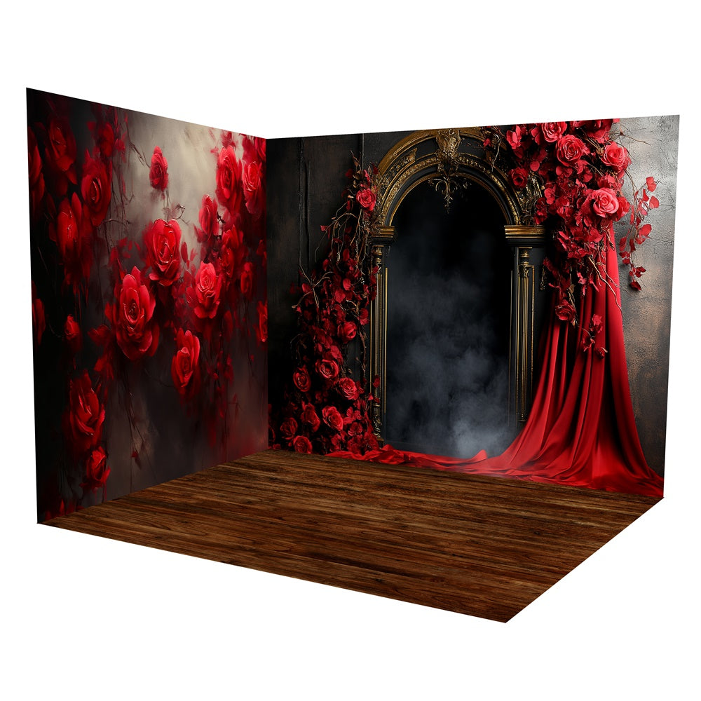 Back Drop Room Vintage Photo Backdrop Crimson Rose Gothic Backdrop Room Set TWW57-61