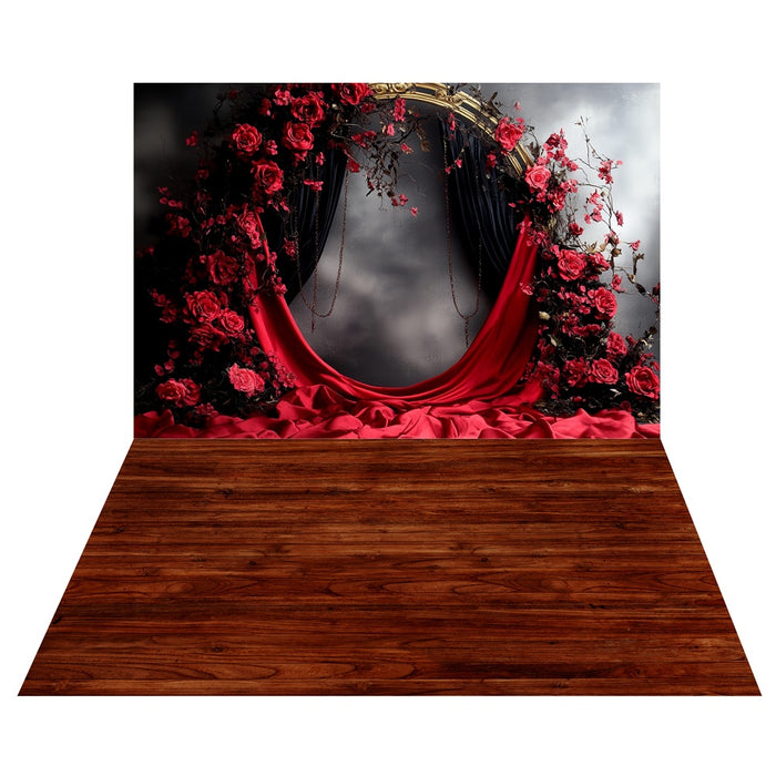 Chestnut Backdrop Baroque Crimson Bloom Backdrop+Chestnut Wood Floor Backdrop TWW57-66