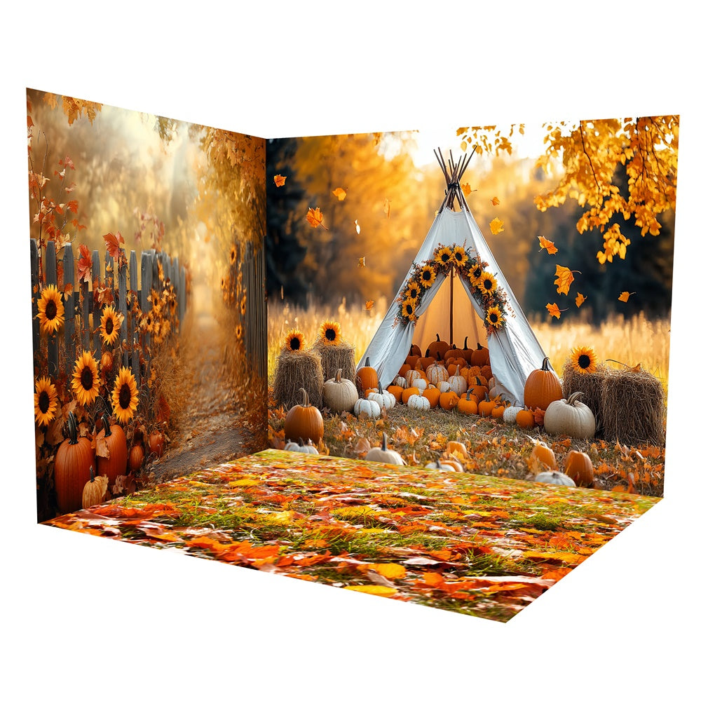 Autumn Backdrop Pumpkin Tent Fence Path Backdrop Room Set TWW57-87