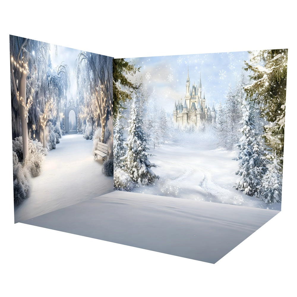 Winter Photo Backdrop Enchanted Snowy Castle Backdrop Room Set TWW57-91
