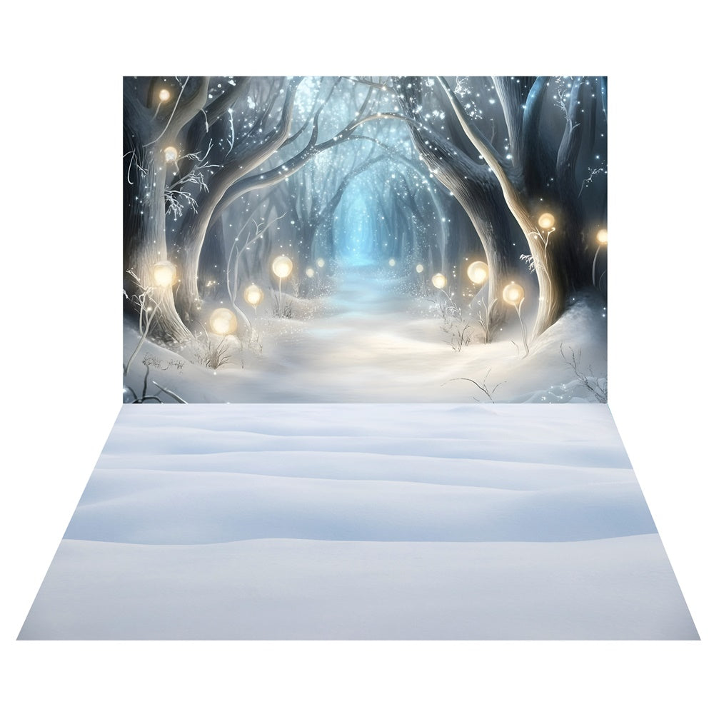 Enchanted Lighted Forest Backdrop+Fantasy Snow Floor Backdrop TWW57-96
