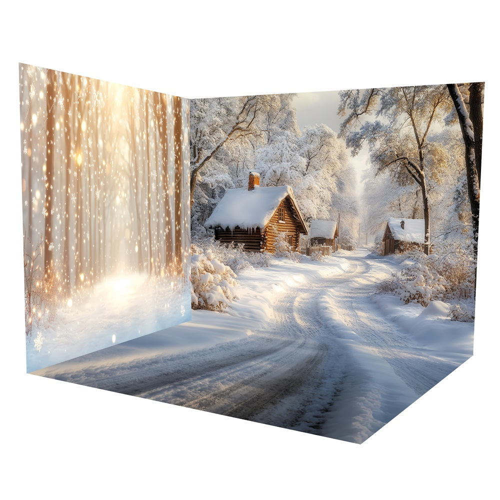 Winter Snow Cozy Snow Cabin Trail Backdrop Room Set TWW57-99