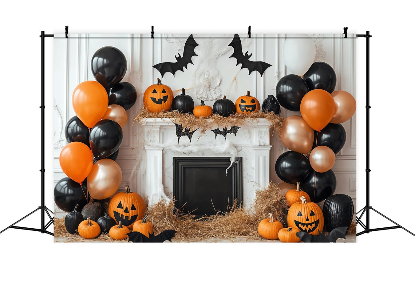 Halloween Wall Backdrop Pumpkin Fireplace with Balloon Decor Halloween Backdrop TWW58-1