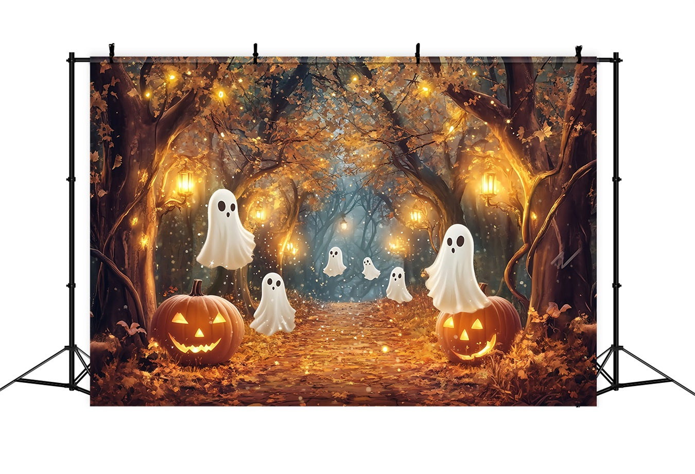 Halloween Graveyard Backdrop Glowing Ghosts in Enchanted Autumn Woods Halloween Backdrops TWW58-10