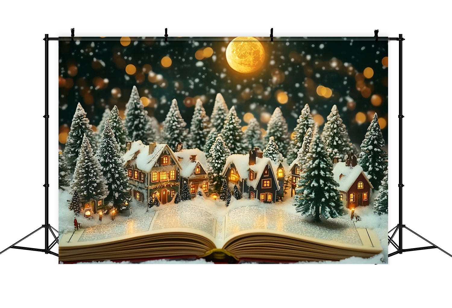 Christmas Village Backdrop Miniature Village Winter Moonlight Christmas Backdrop Ideas TWW58-106
