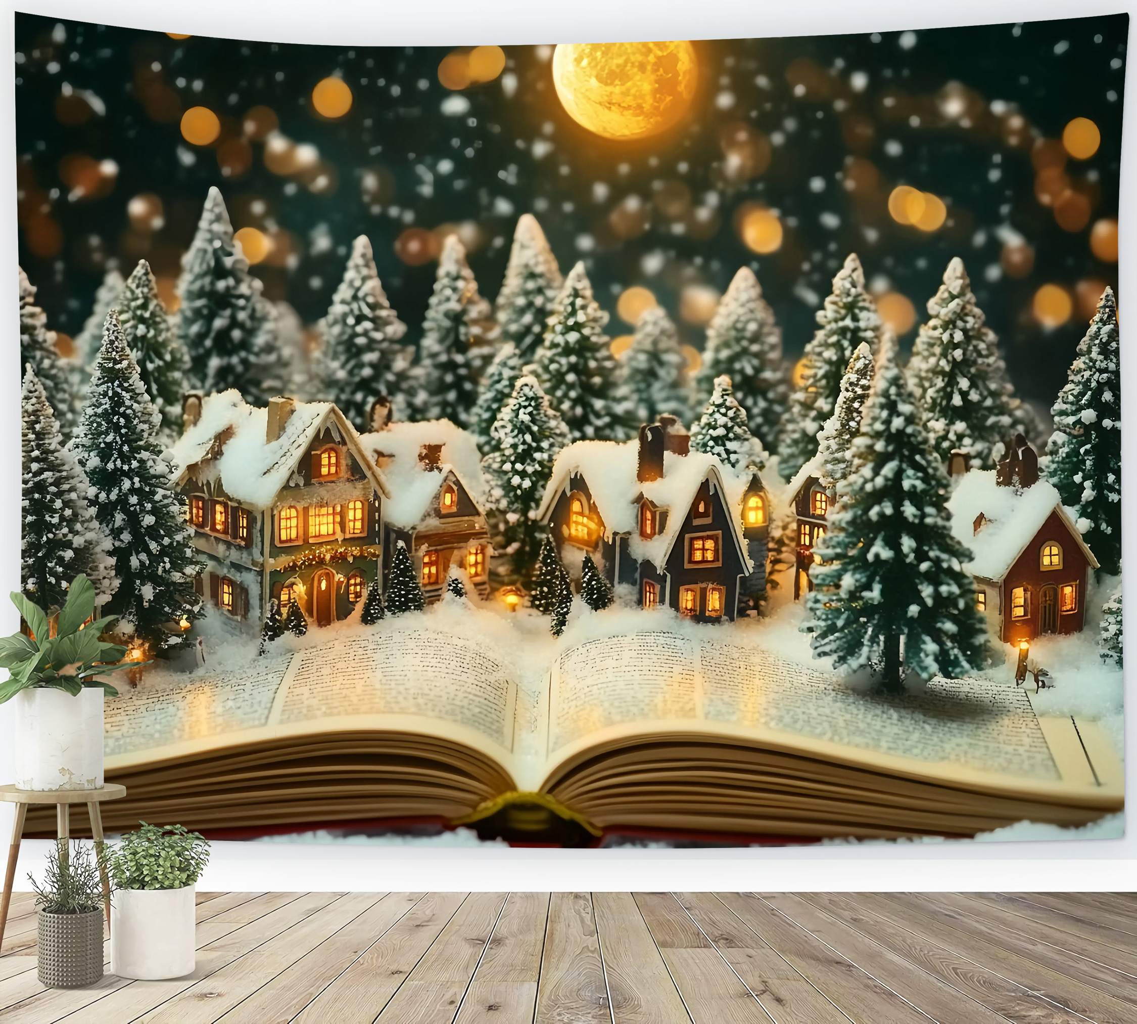 Christmas Village Backdrop Miniature Village Winter Moonlight Christmas Backdrop Ideas TWW58-106