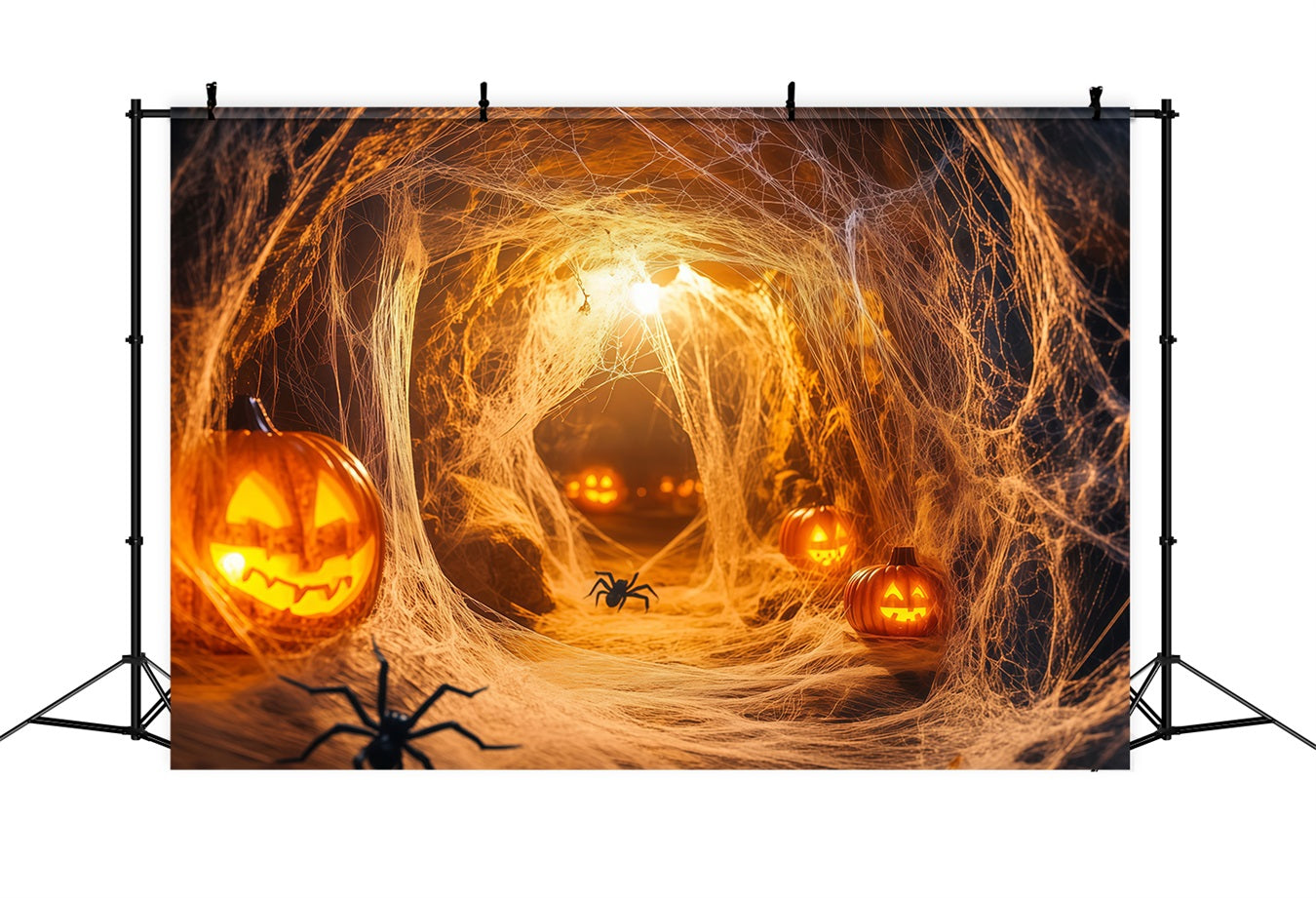 Halloween Wall Backdrop Pumpkin Spider Tunnel with Glowing Webs Halloween Backdrop for Photos TWW58-19
