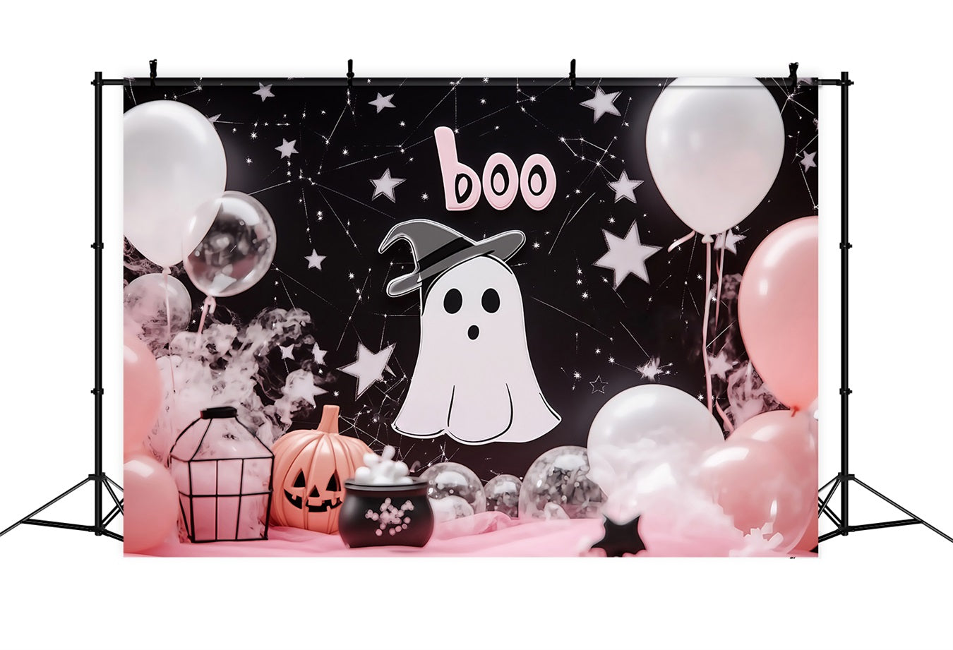 Halloween Wall Backdrop Cute Ghost with Pink Balloon Decor Halloween Backdrop TWW58-3