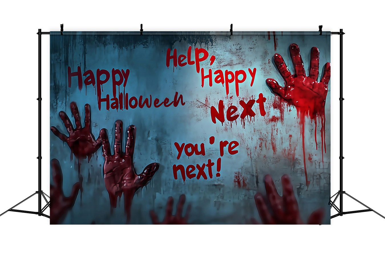 Garage Door Halloween Backdrop Bloody Handprints and Scary Warnings Scary Halloween Backdrops TWW58-4