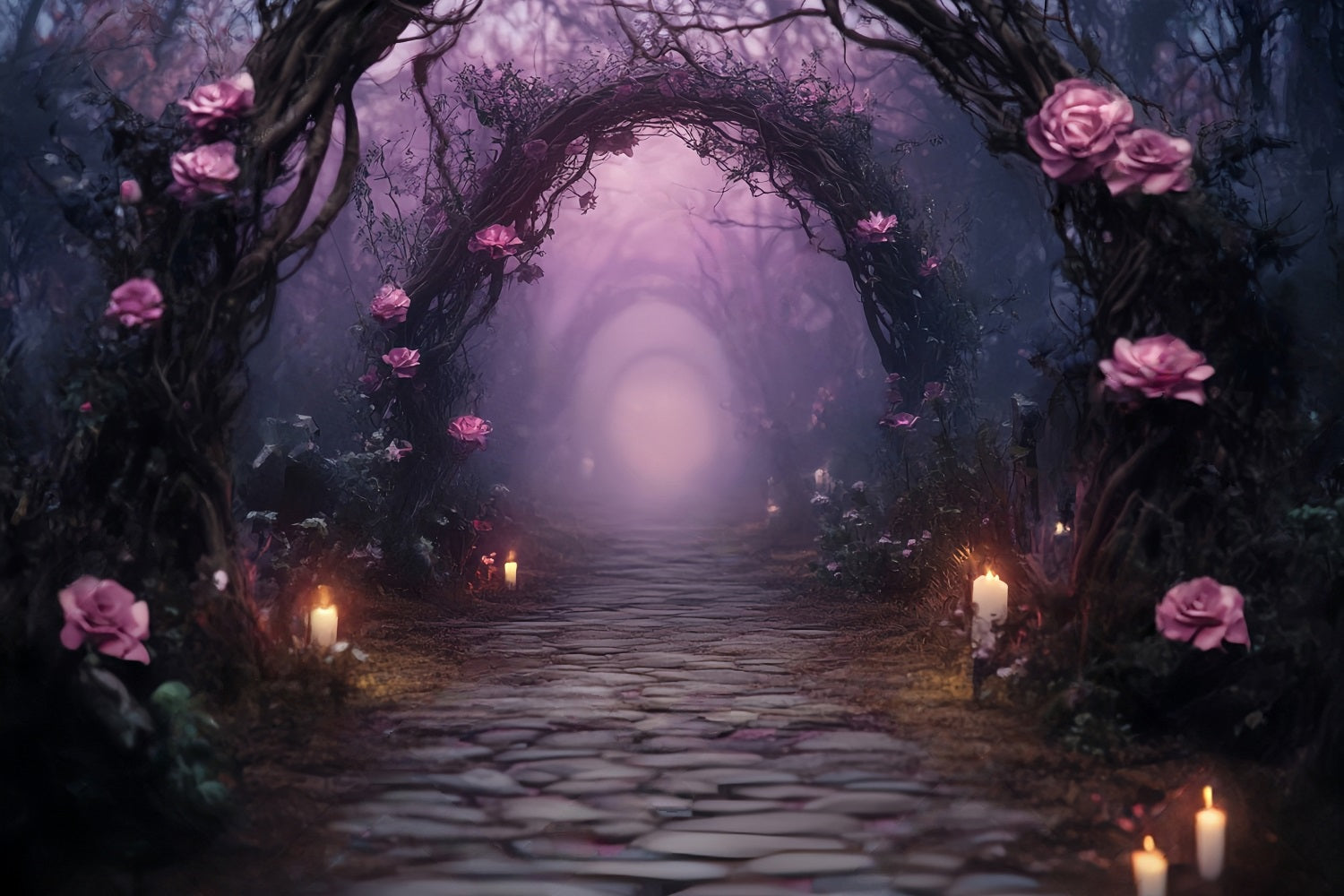 Halloween Enchanted Candlelit Rose Arch Pathway Halloween Backdrop TWW58-5
