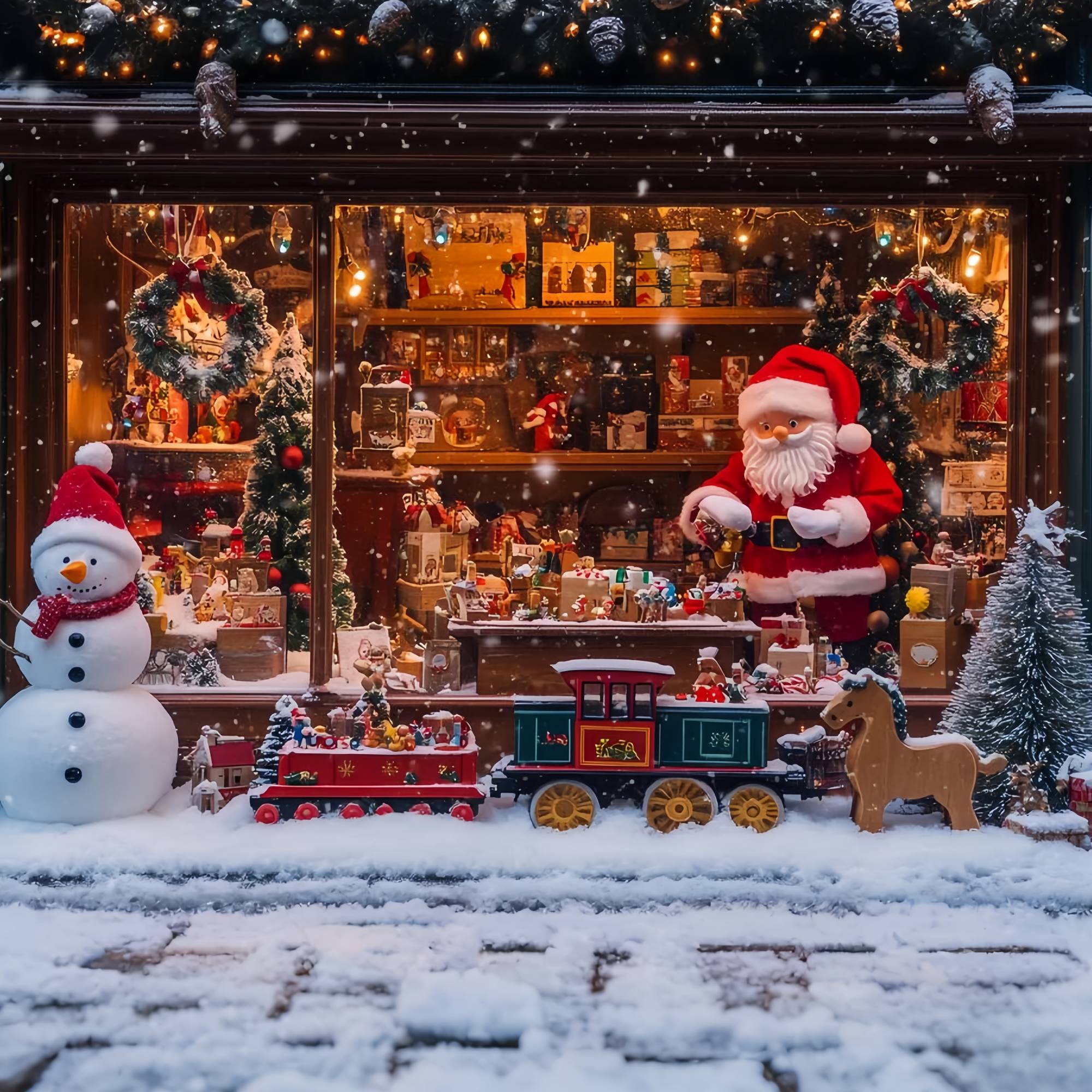 Santa's Workshop Backdrop Snowy Toy Shop Santa Train Christmas Photo Backdrop TWW58-55