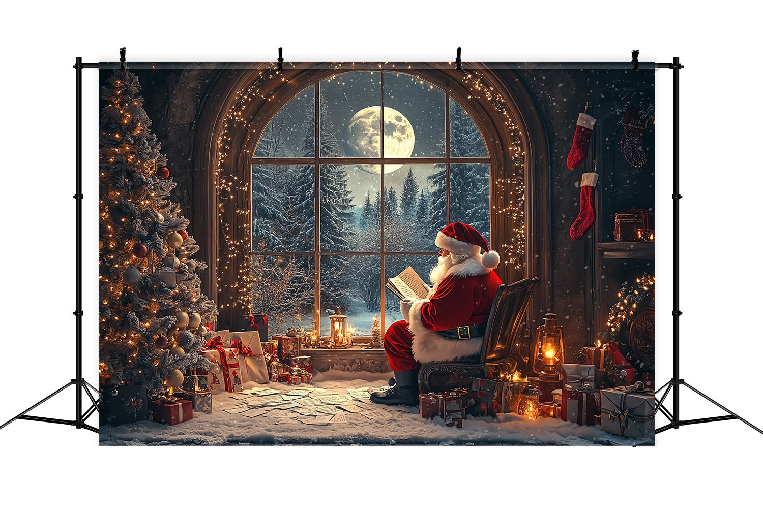 Santa Backdrop Santa Moonlit Window Reading Christmas Backdrop TWW58-58