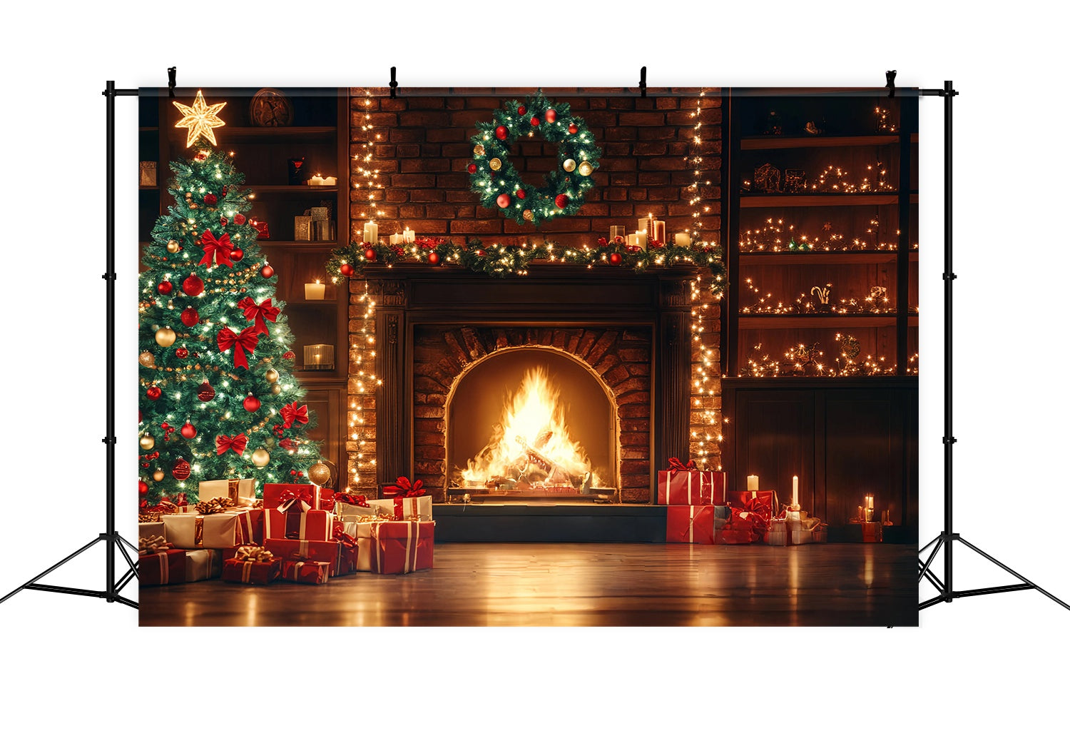 Christmas Fireplace Backdrop Fireplace Garland Christmas Tree Christmas Backdrops for Photography TWW58-59