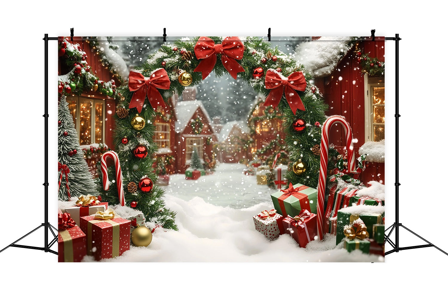 Christmas Village Backdrop Snowy Village Archway Gifts Garland Christmas Backdrop TWW58-65