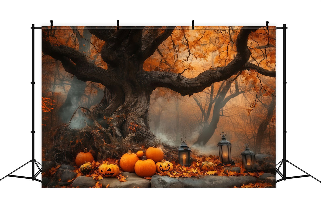 Halloween Pumpkin Patch Under Ancient Autumn Tree Halloween Backdrops TWW58-7