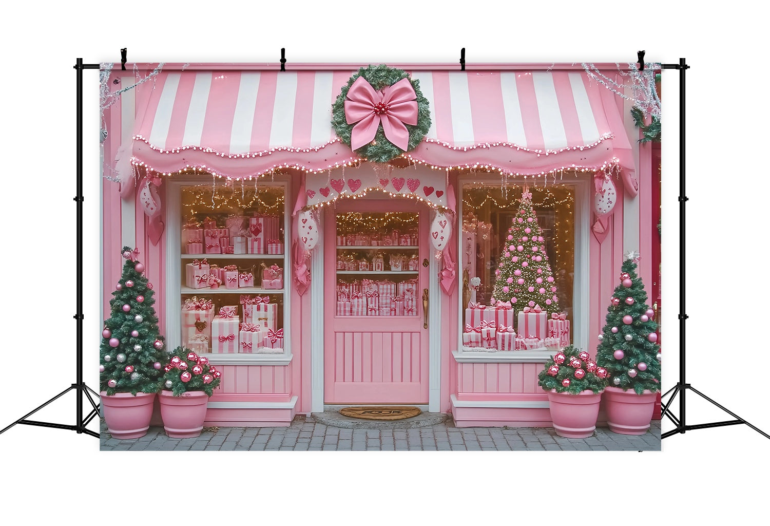 Pink Christmas Backdrop Pink Candy Shop Festive Holiday Display Christmas Backdrops Sale TWW58-72