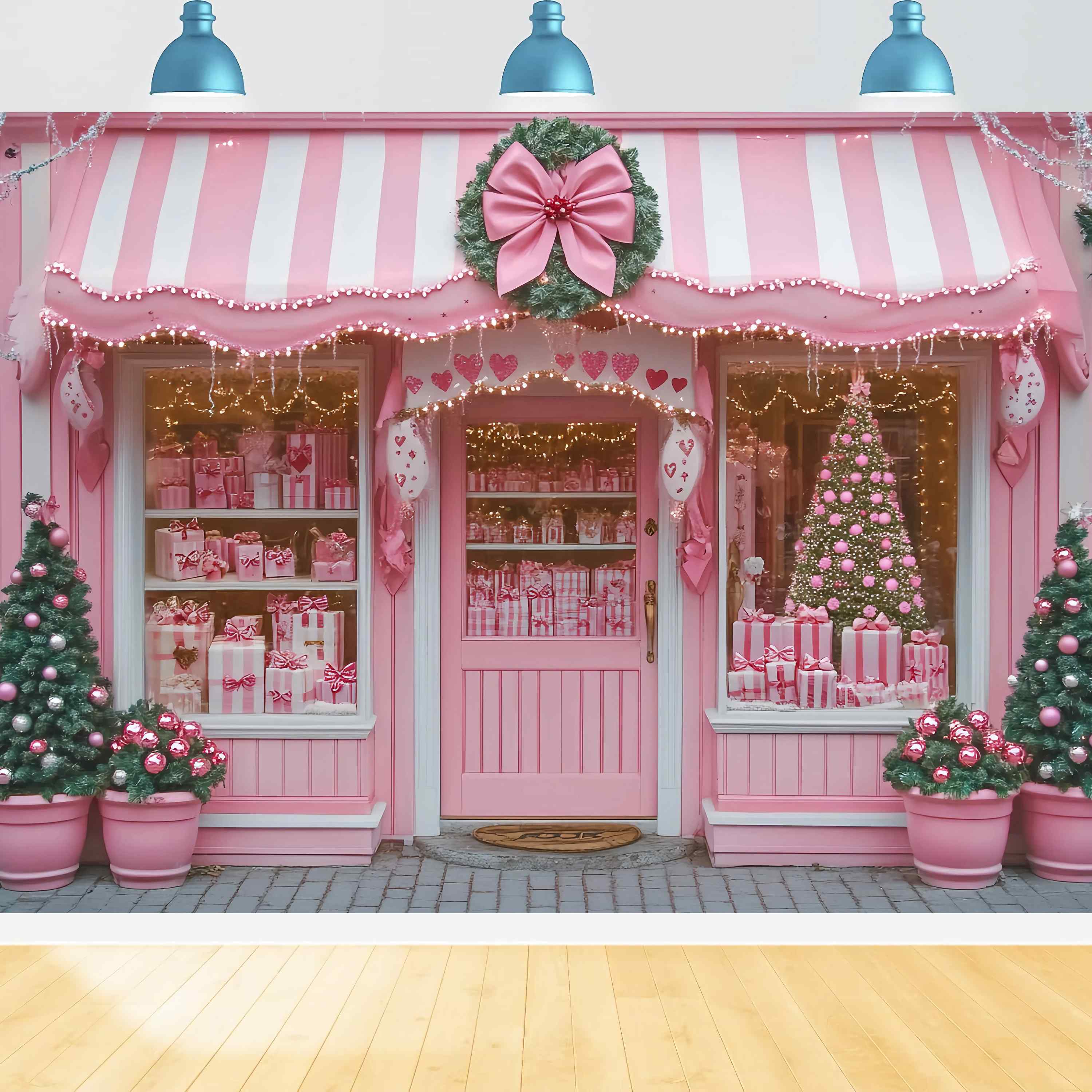 Pink Christmas Backdrop Pink Candy Shop Festive Holiday Display Christmas Backdrops Sale TWW58-72